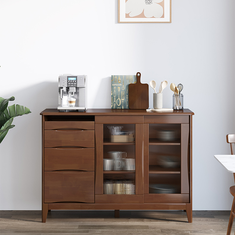 Aparador nórdico de madera maciza multifuncional para comedor, cocina, mueble de almacenamiento para sala de estar, aparador de madera maciza de doble puerta y 3 cajones