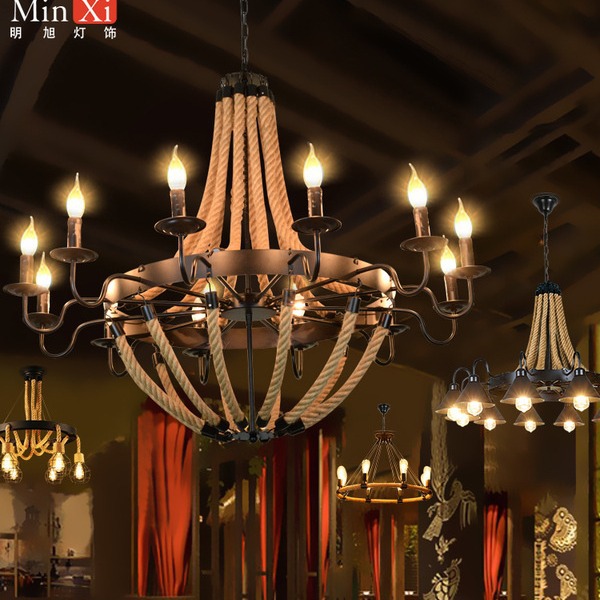Industrial-style hemp rope pendant light for creative barbecue and restaurant commercial retro bar decoration lighting, exclusively supplied for cross-border.