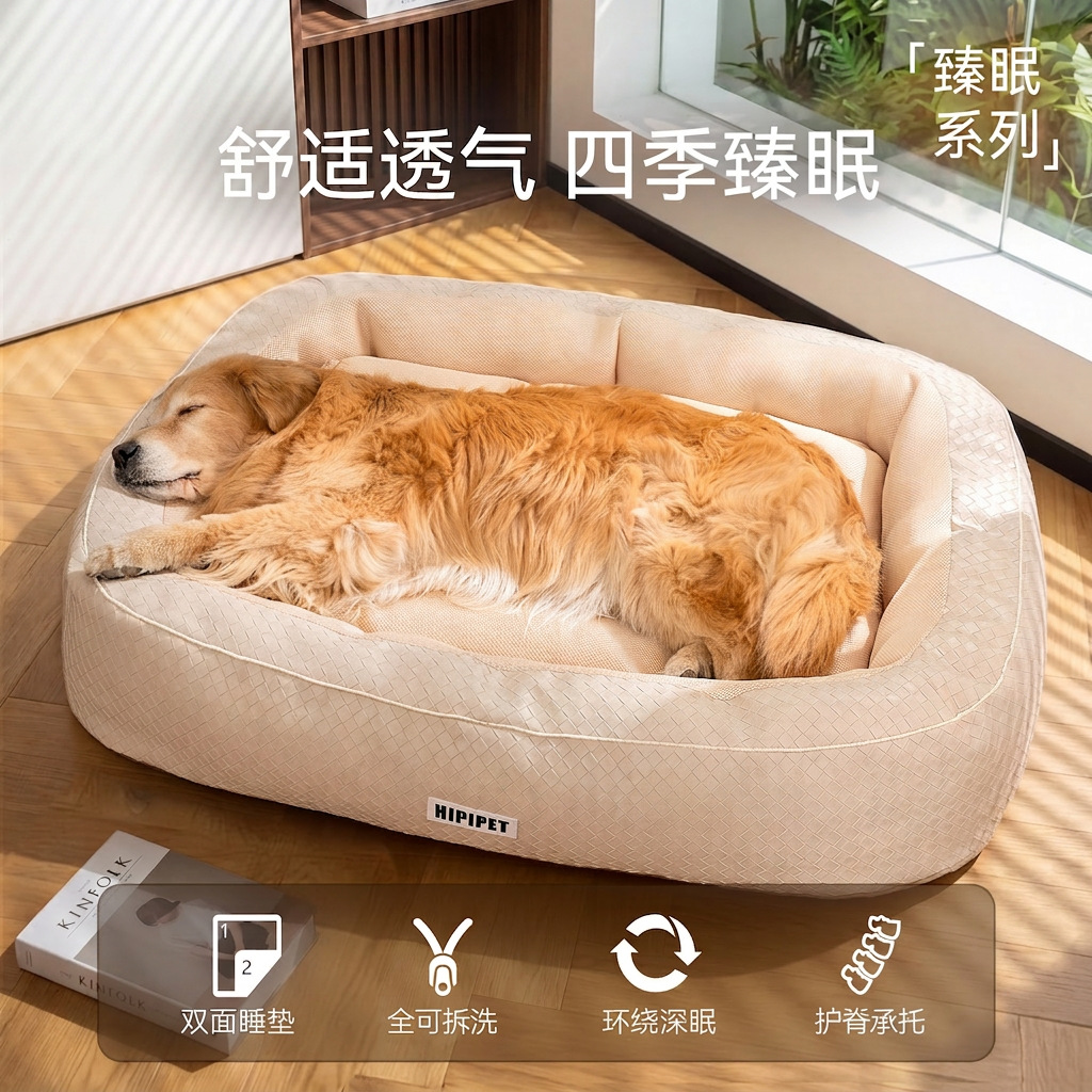 Primavera y verano gran perro nido de hielo super gran espacio cama de perro confortable gran perro de pastoreo cojín de pelo dorado perro nido de mascotas