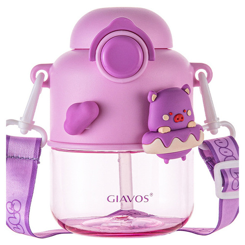 GIAVOS plastic cup large capacity water cup student high-looking cute pop-top straw cup cartoon children's kettle