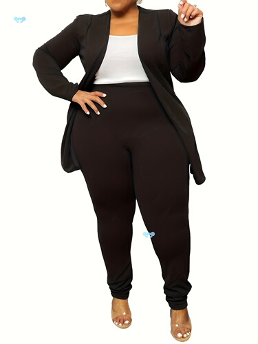 Plus Size Casual Outfits Set Women's Plus Solid Long Sleeve