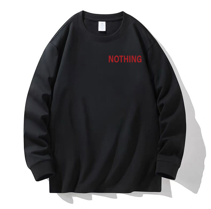 100% algodón pesado de alta calidad 230g de otoño camiseta de manga larga de cuello redondo negro camiseta de base suelta camiseta de mujer