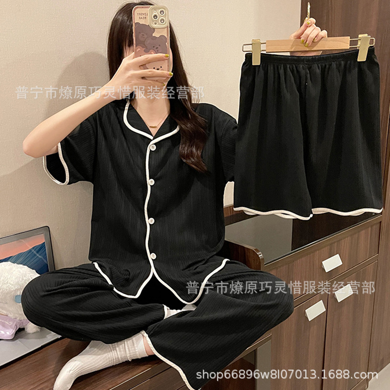 Nuevo estilo pijamas traje de tres piezas de las mujeres pijamas de estilo coreano de verano dulce ins estilo desgaste para el hogar conjunto de tres piezas entrega de una pieza