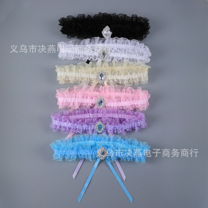 Colorful bridal leg ring accessories adjustable elastic band with rhinestone lace leg ring Lolita accessories