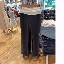 BM风白色拼黑色微喇神裤瑜伽裤女bm高腰弹力休闲修身显高提臀长裤