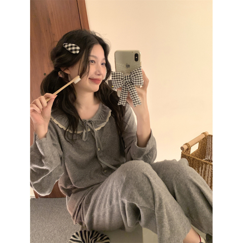 Real Shot of 2026 Autumn and Winter New Cute Towel Velvet Lace Trim Home Wear Set Wholesale for Export Real Shot of 2026 Autumn and Winter New Cute Towel Velvet Lace Trim Home Wear Set Wholesale for Export