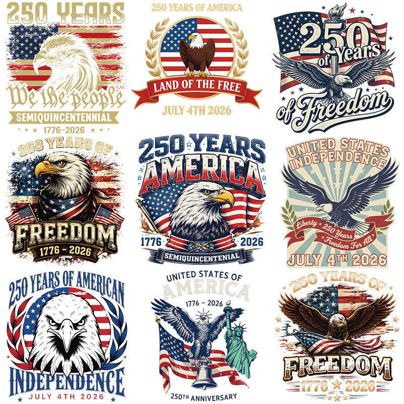 亚马逊美国独立日250周年烫画现货老鹰外贸T恤烫画热转印印花图案