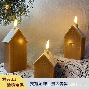 Cross-Border Christmas Small House Led Digital Candle European-Style Architectural Desktop Ornaments Decoration Artificial Candle Night Light