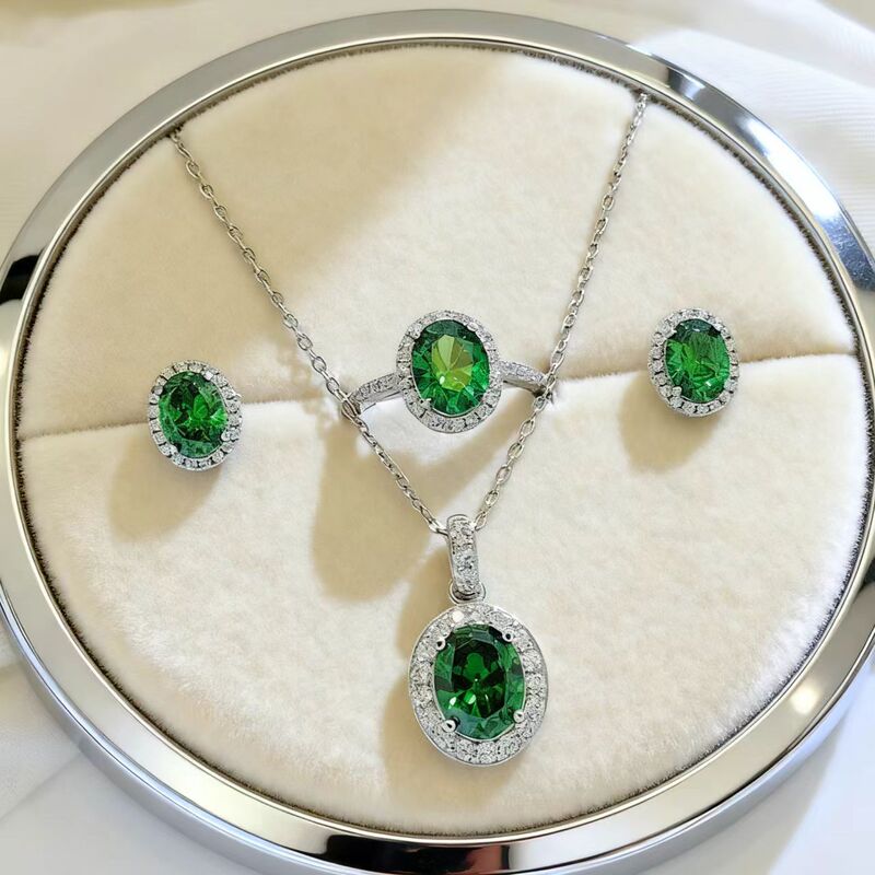 Tiktok Influencer Live Popular Emerald Necklace Dinner Party Coconut Round Gemstone Pendant Earrings Ring Jewelry Set Tiktok Influencer Live Popular Emerald Necklace Dinner Party Coconut Round Gemstone Pendant Earrings Ring Jewelry Set