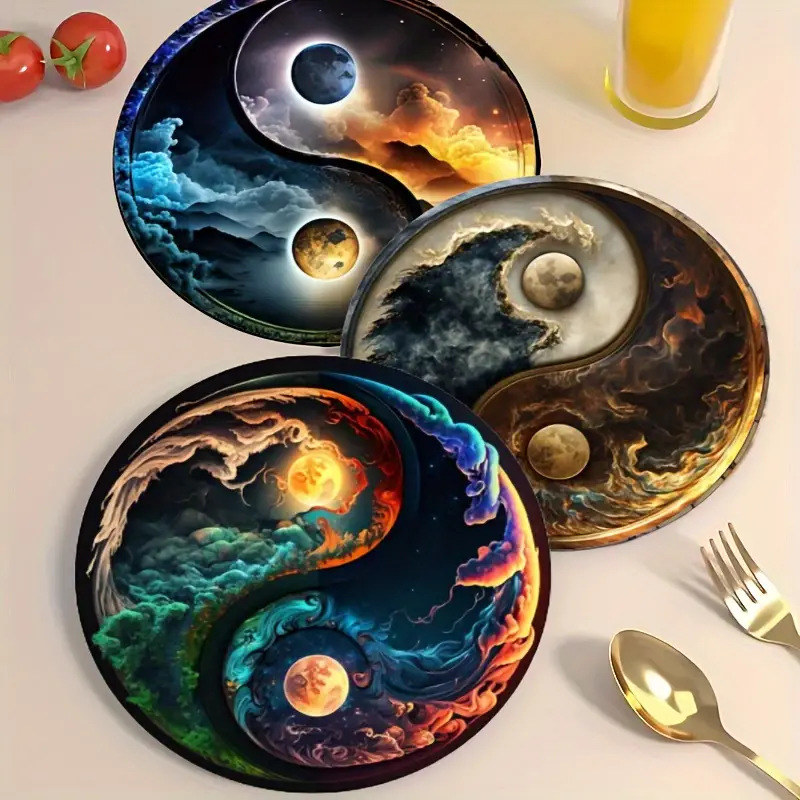 6 diseño yin-yang almohadilla de taza almohadilla de madera resistente al calor almohadilla de bebida antideslizante para platos calientes almohadilla de taza colorida