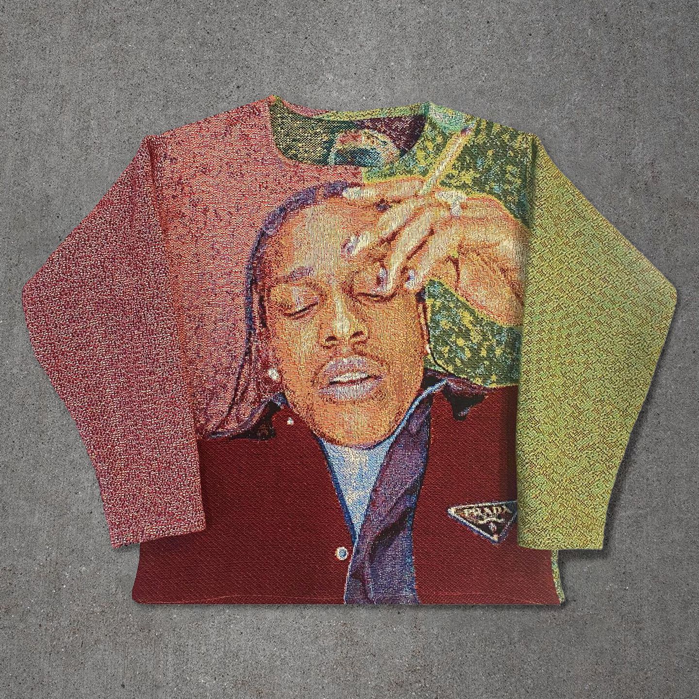 美码2024欧美外贸跨境新款男装休闲圆领长袖数码印花套头男式