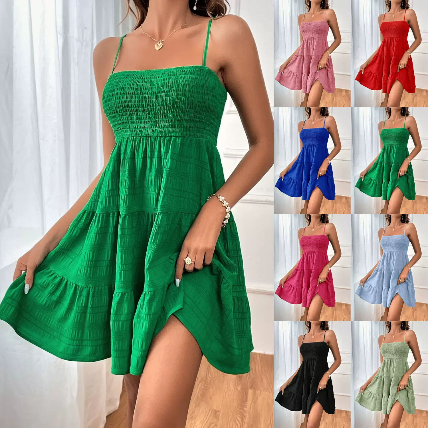 2024跨境欧美女装shein亚马逊外贸吊带裙百搭裙子沙滩裙女连衣裙