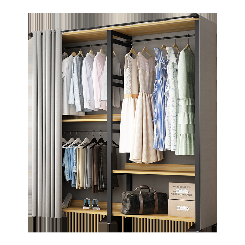 zsr簡易衣櫃家用臥室開放式衣帽架落地鋼木組合出租屋用收納加固