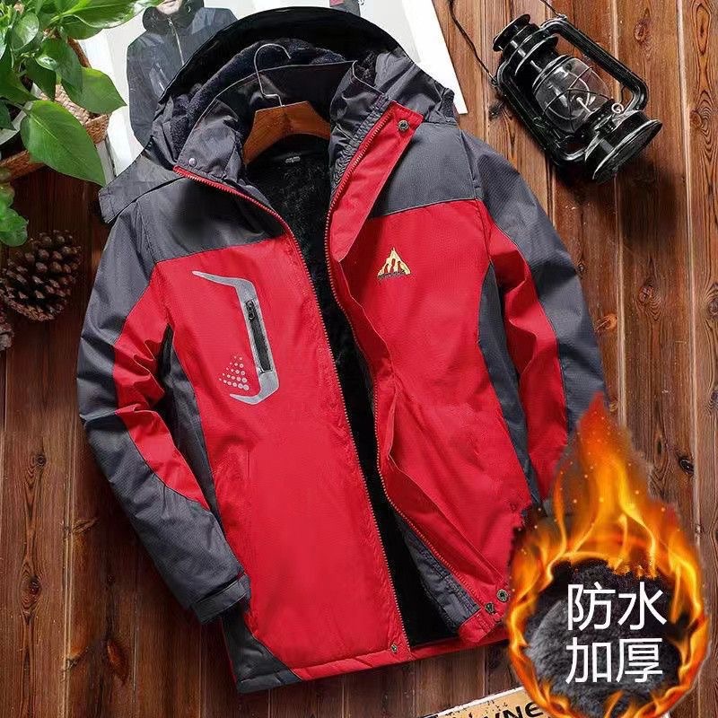 Autumn and Winter Velvet Thickeneded Jacket Men's Large Size Waterproof Outdoor Cold-Proof Clothing Cotton Clothing Group Work Clothes with Logo Printed