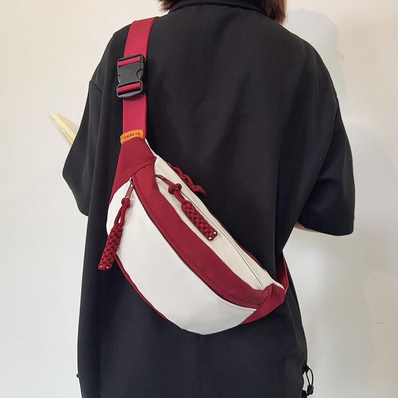 Japanese Color Contrast Chest Bag Women's Ins Casual Simple Crossbody Bag New Student Motorcycle Sports Small Bag All-match Waist Bag