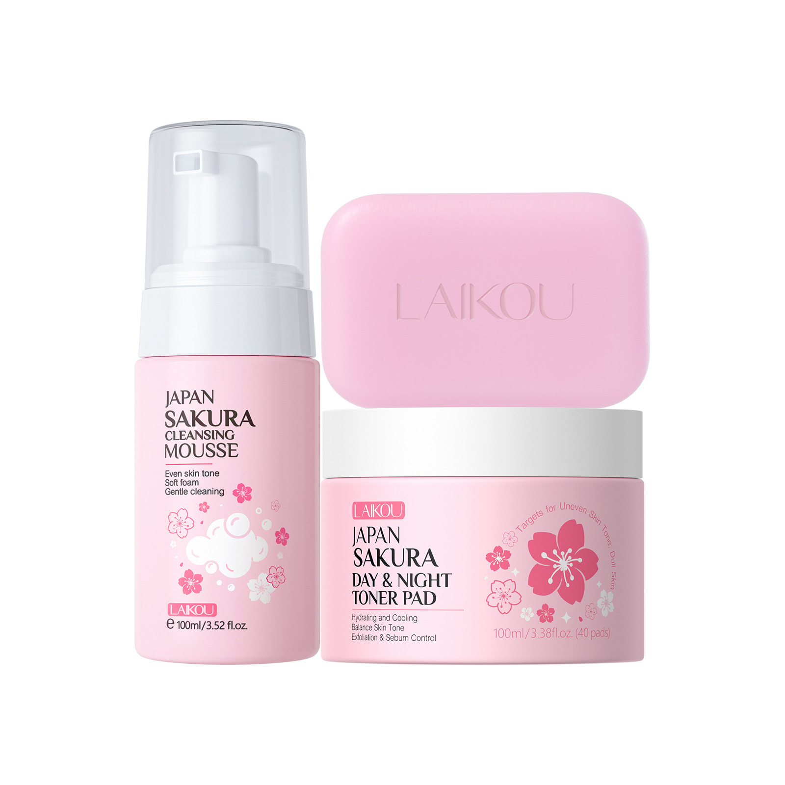 Nuevos productos transfronterizos LAIKOUFENYIQUIYUM combinación de flores de cerezo leche caracol paquete de cuidado de la piel comercio exterior en stock