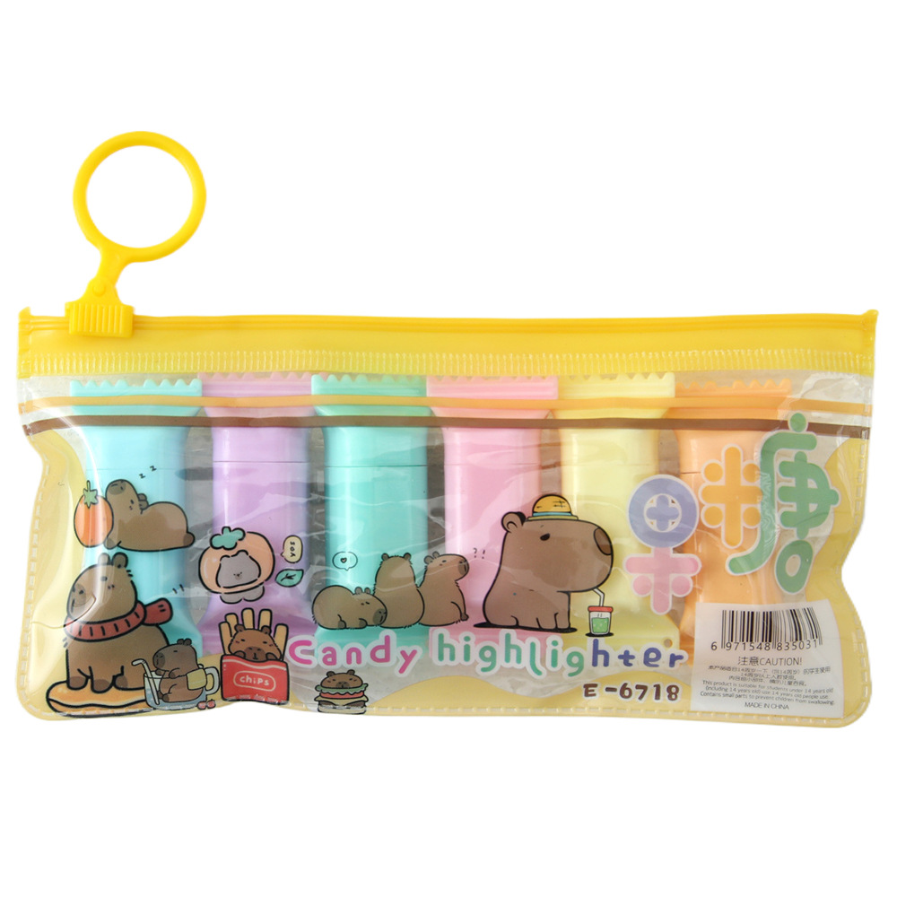 Lindo iluminador de acuarela de conejillo de indias estudiante diagonal marcador clave marcador marcador de seis colores bolígrafo de color de alto valor