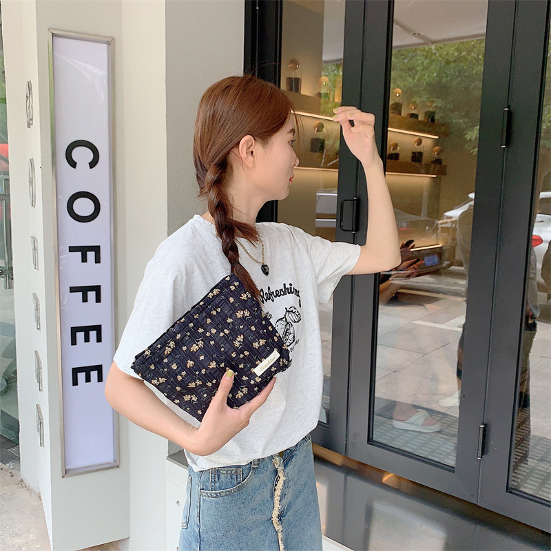 36251 Vintage floral canvas cosmetic bag, large-capacity handbag, women's single-shoulder crossbody bag, tote bag, underarm bag undefined