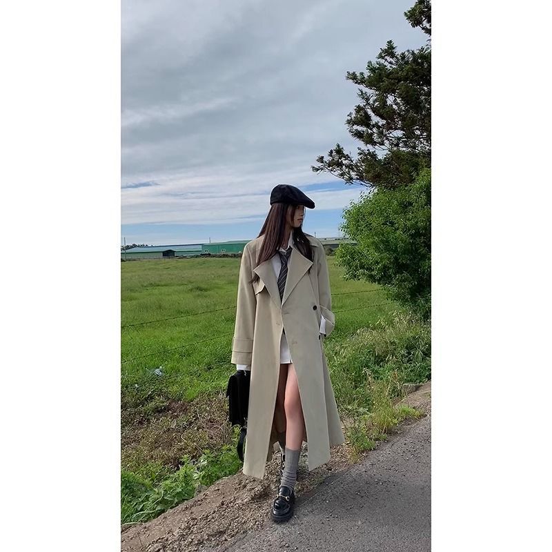 红人馆卡其色风衣外套女款新款秋季长款英伦风气质感大衣|undefined