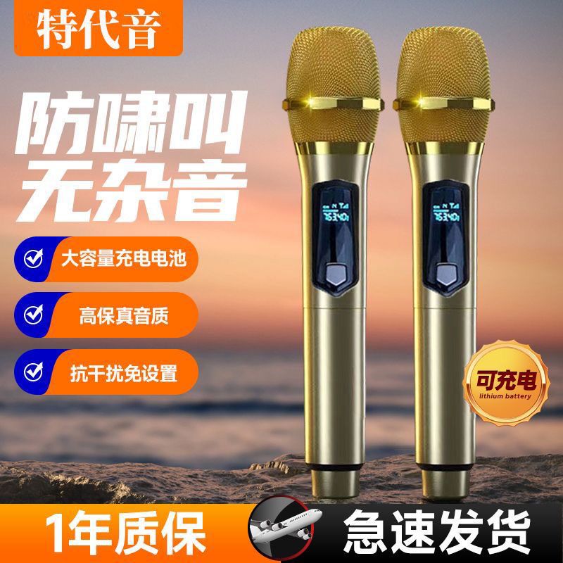 Wireless Universal Microphone, One-To-Two Anti-Howling Metal Host Ktv Audio Concert Sound Card Universal