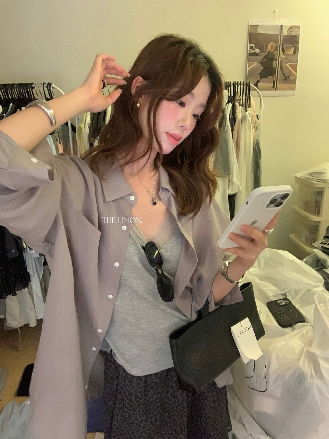 Áo sơ mi nữ tay dài chất liệu tencel phong cách lười biếng ấm áp — Vàng nhạt, xanh lam, Xanh lá cây nhạtcolor, màu hồng chi tiết 85