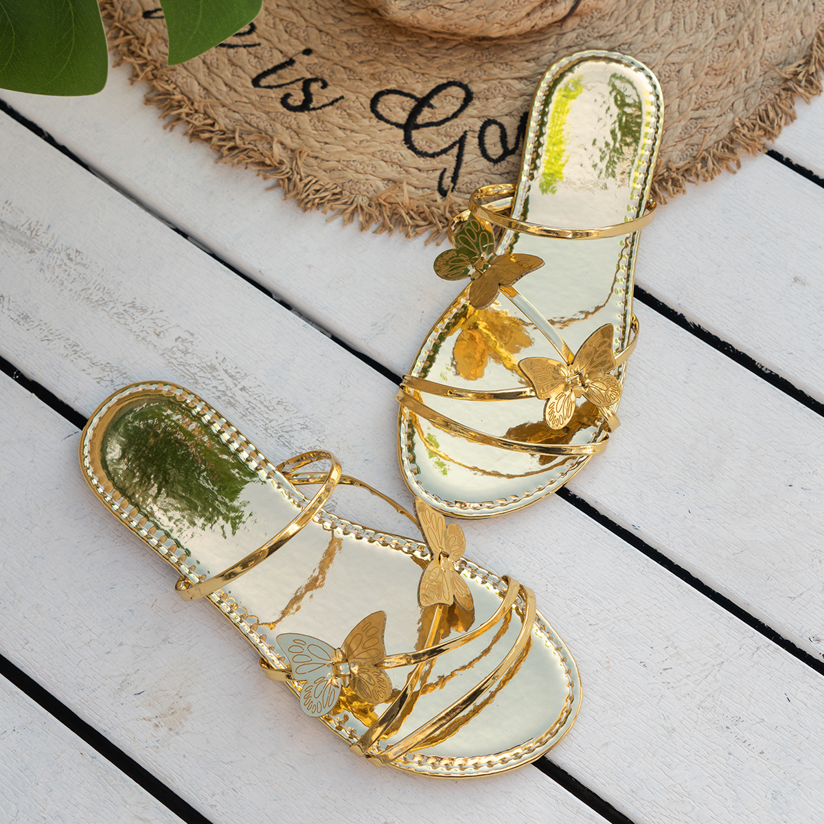 Women's Casual Solid Color Butterfly Round Toe Open Toe Slides Slippers display picture 14