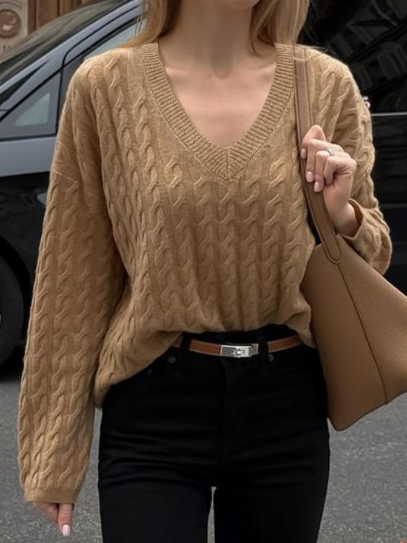Kaikuo transfronterizo Europa y los Estados Unidos 2025 otoño y invierno lana perezosa viento V cuello cómodo color sólido casual universal suéter Amazon