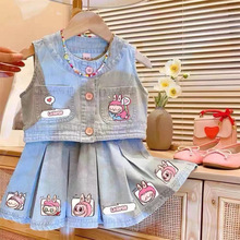 卡通图案女童套装2025夏季新款儿童时髦背心半身裙两件套宝宝洋气