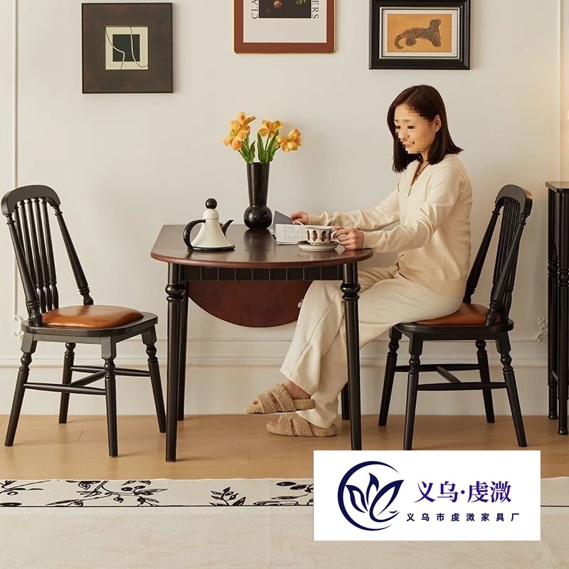 Medieval Solid Wood Dining Table French Retro Style Home Small Apartment Foldable Dining Table American Table and Chairs