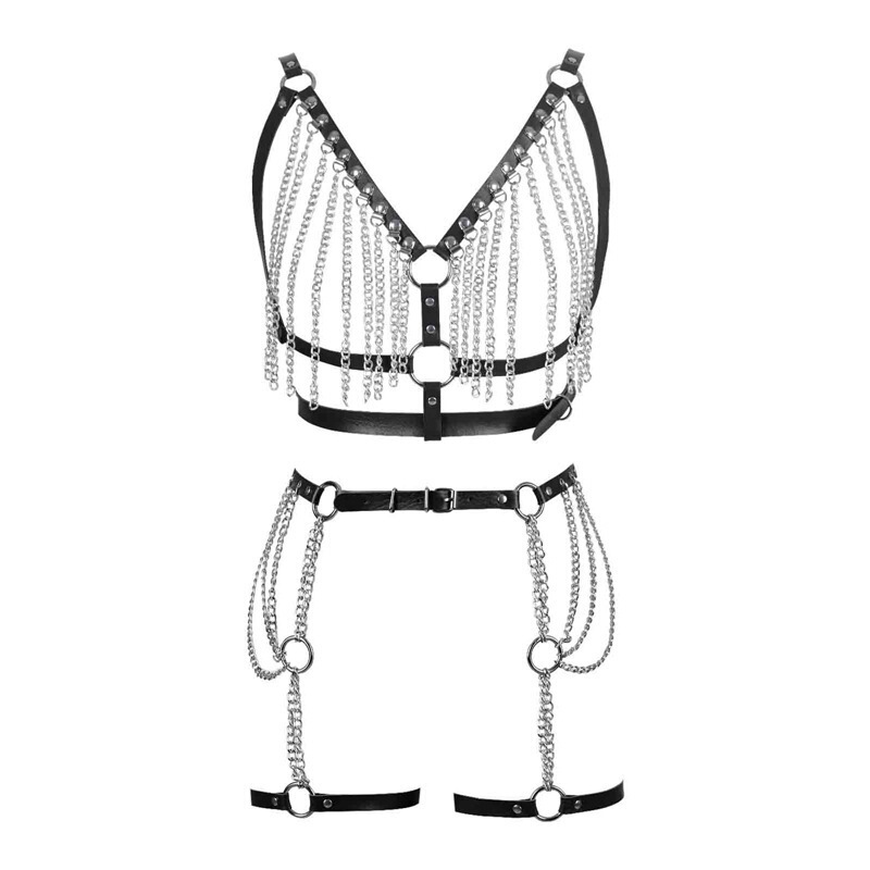 European and American Harajuku Gothic Pu Leather Sex Toy Body Chain Garter Binding Bondage Set Decoration