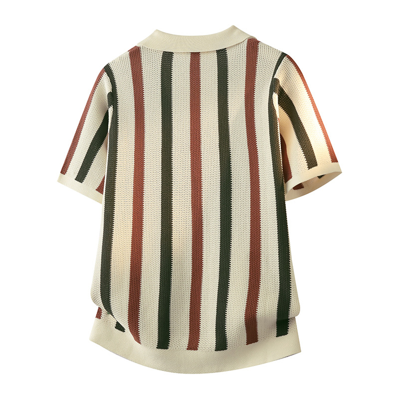 Polo camiseta de punto camiseta de manga corta camiseta hombre gaviota cuello V rayas viejas líneas de viento de verano fábrica transfronteriza al por mayor