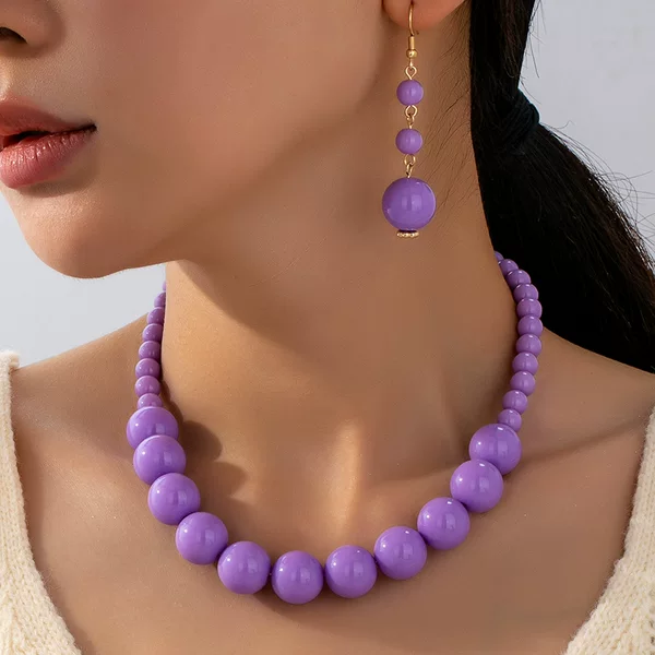 European and American Cross-Border Exaggerated Large Beads Women's Colorfulful Beaded Necklace Earrings Set Retro Elegant Fashion Jewelry