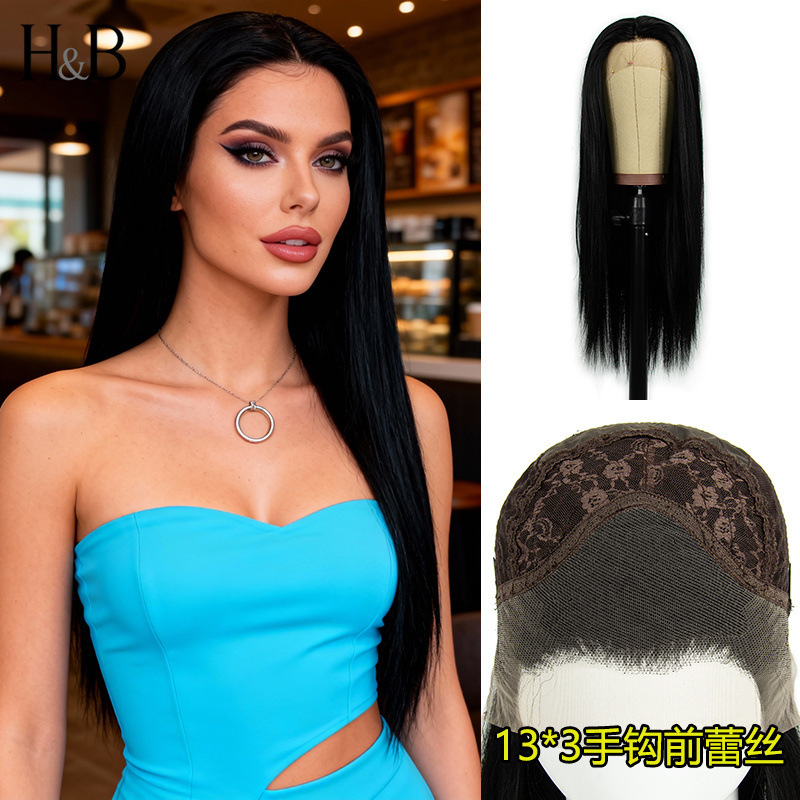 13X3 Large Area Hand-Crocheted Front Lace Wig, Black, 76cm, Freely Partable, Realistic Front Lace Wig for Women 13X3 Large Area Hand-Crocheted Front Lace Wig, Black, 76cm, Freely Partable, Realistic Front Lace Wig for Women