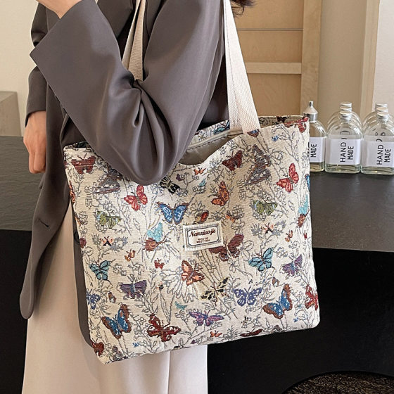 High school students class canvas bag 2024 new commuter tote bag women's ins fashion out shoulder mummy bag