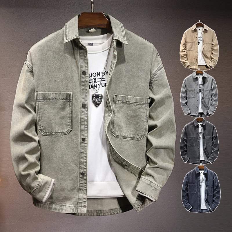 New Casual Men's Jacket 2025 Spring Trendy Handsome Lapel Easiest for Match Slightly Loose Men's Denim Shirt New Casual Men's Jacket 2025 Spring Trendy Handsome Lapel Easiest for Match Slightly Loose Men's Denim Shirt