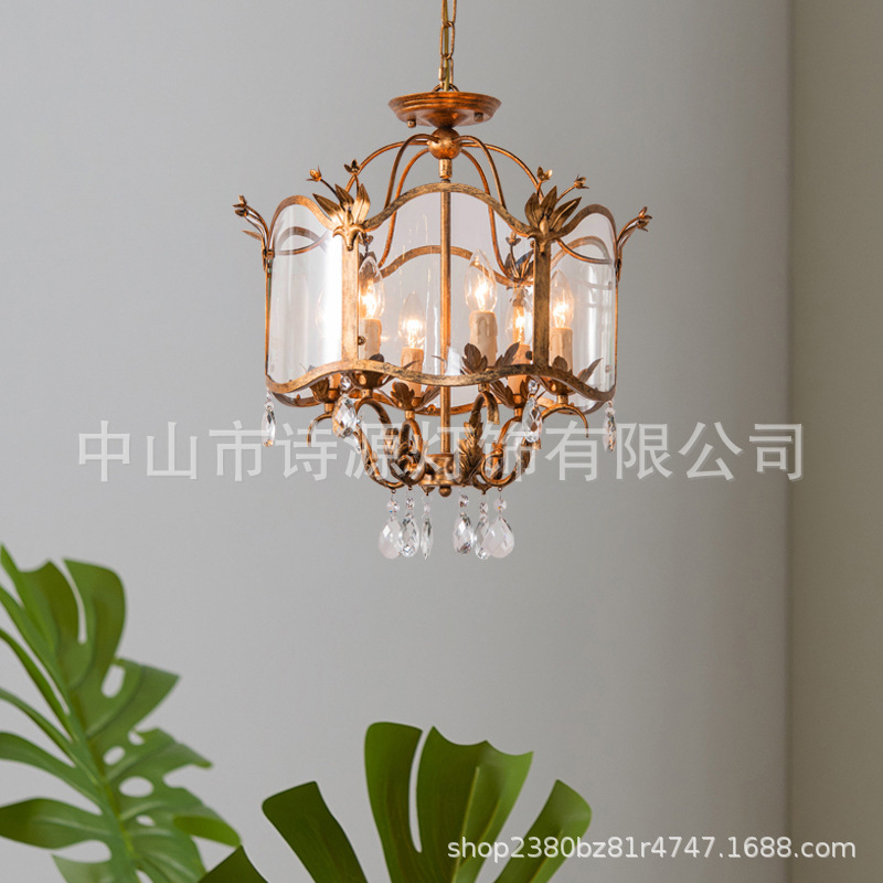 American Restaurant Chandelier, Old Dining Table Lamp, French Creative Shop Crystal Lamp, Candle, Bedroom Study Lamp, Iron Art