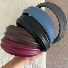 韩国新款高级感PU皮高颅顶宽边发箍个性气质简约发饰ins海绵头箍