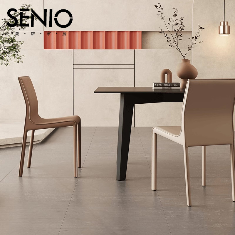 Silla de montar minimalista de estilo italiano, silla de comedor de cuero, respaldo para el hogar, silla de cuero de restaurante, diseño de hotel nórdico de alta gama, silla simple