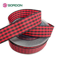 戈登定制 外网热销 新年红格子丝带涤纶带 手工JK发夹礼盒包装丝