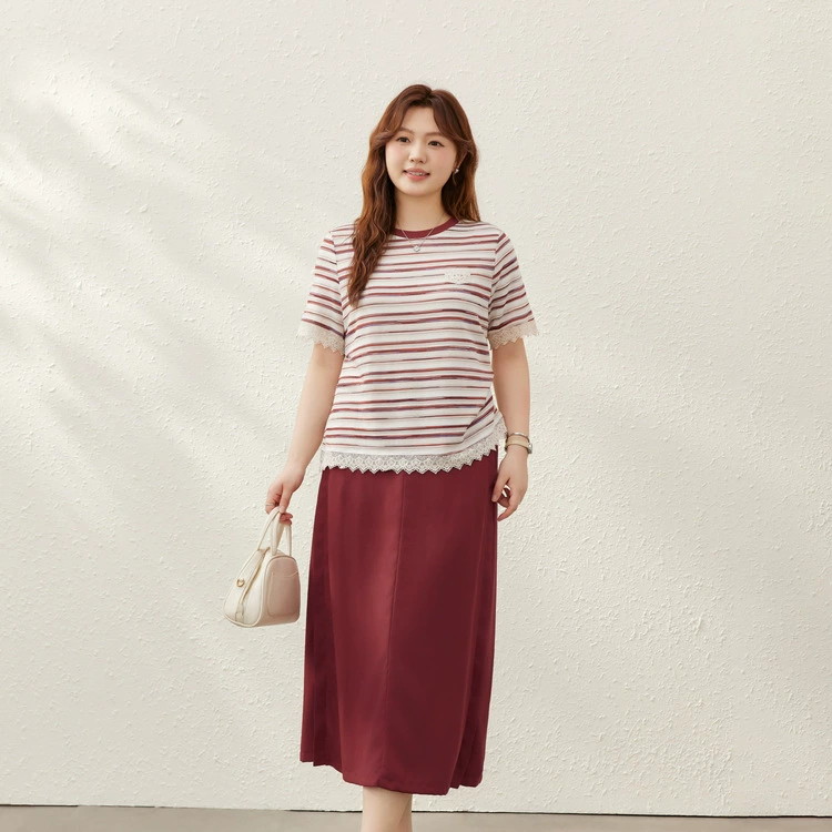 [Повседневный и удобный костюм-двойка с кружевом, уменьшающий старение] Тонкая и красивая женская одежда больших размеров для полных мм, новый летний стиль 2025 года