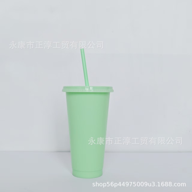 外贸新款马卡龙系列大容量710ML塑料奶茶杯PP材质磨砂手感吸管杯|undefined