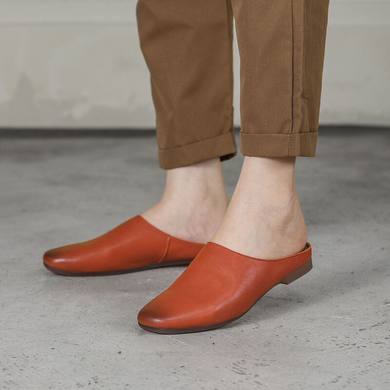 Genuine Leather Half-Slipper Outdoor Soft-Soled Slippers for Women, Versatile Lazy Mule Half-Slippers, Wholesale from Manufacturer, Women's Outdoor Sandals