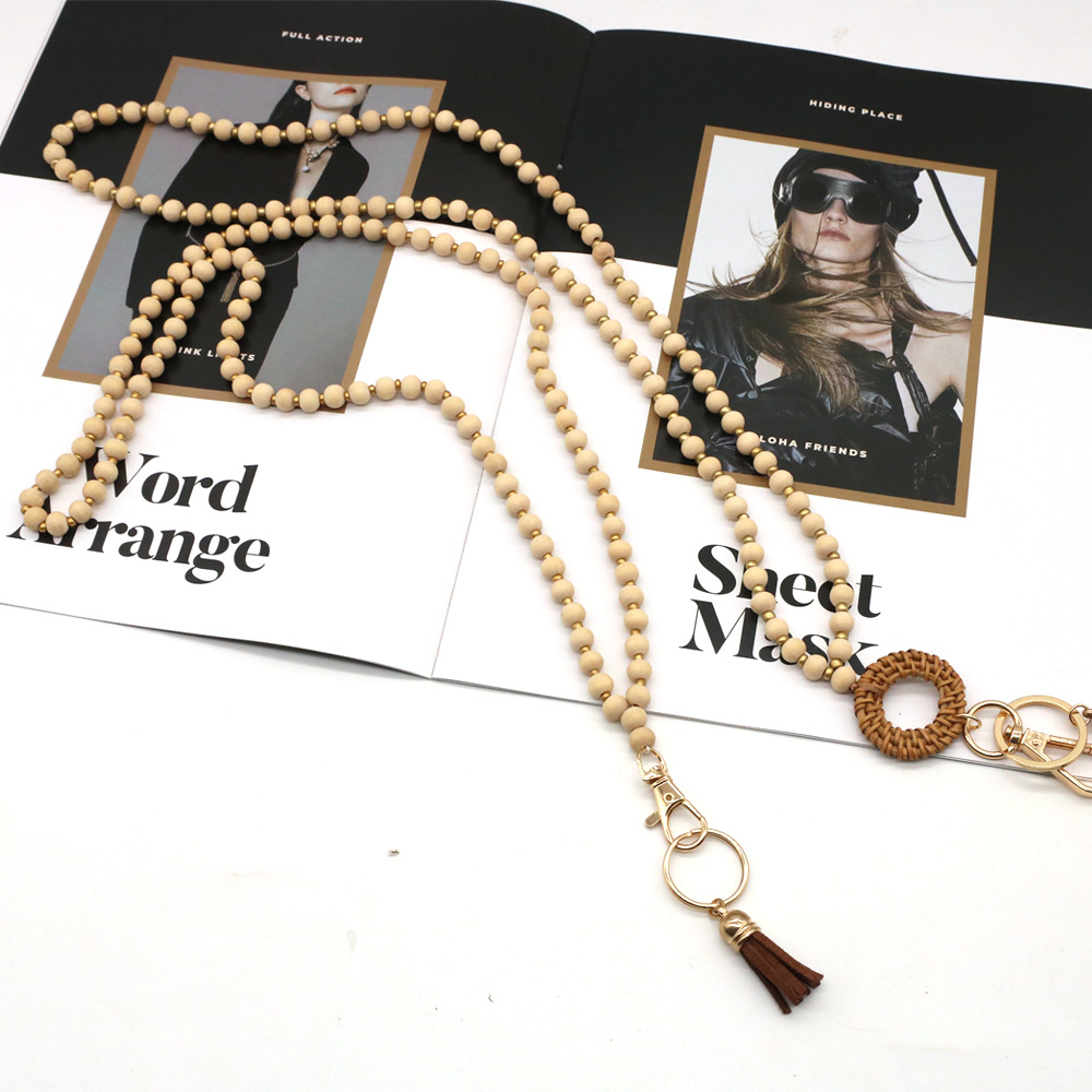 Transfronterizo nuevo estilo nórdico collar de cuentas de madera cordón colgante escuela marca fábrica tarjeta permiso de trabajo llavero colgante al por mayor