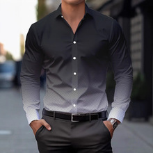 跨境男士休闲长袖印花衬衫春秋款跨境爆款渐变色舒适透气翻领上衣