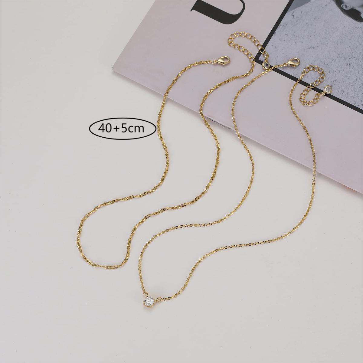 Simple Style Solid Color Copper Inlay Zircon Layered Necklaces display picture 2