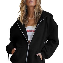女性のかわいいパーカーの青少年の女の子の秋のジャケットの超巨大なスポーツウェアのカジュアルなひもの服のファスナーの厚い