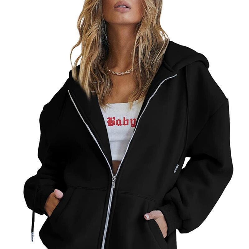 Cute hoodies for women teen girls autumn jacket oversized sweatshirt casual drawstring clothes zipper thick