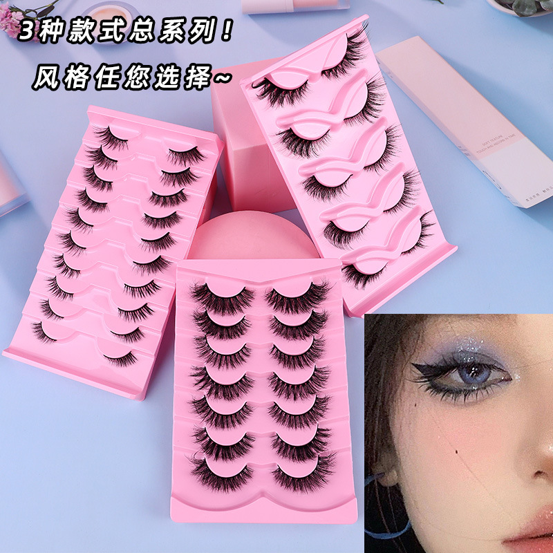 Europeo y americano oblicuo volador medio ojo pestañas postizas explosión de pelo 3D tridimensional curling imitación visón pelo de una sola pieza de pestañas al por mayor