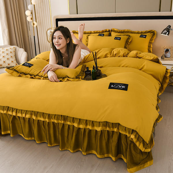 2022新款亲肤水洗四件套磨毛纯色四件套床上四件套四季通用