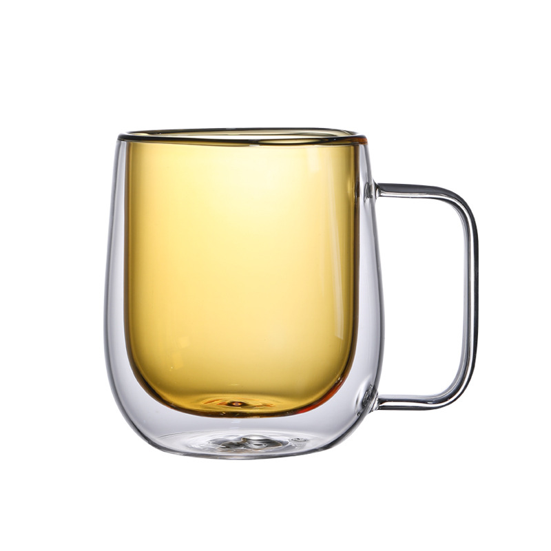 Taza de vidrio transparente de doble capa Taza de vidrio con borosilicato Taza de café transparente de color Taza de leche doméstica al por mayor
